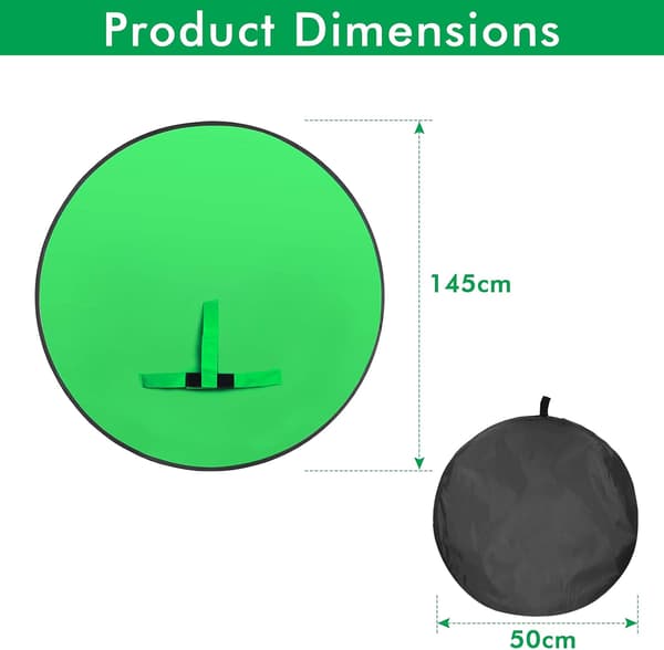 Grøn Skærm Diameter 145cm, Foldbar Grøn Baggrund, Bærbar
