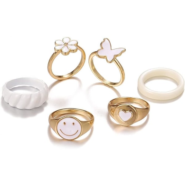 6Psc søte ringer Estetiske ringer for jenter kvinner Y2K Preppy Jewelr