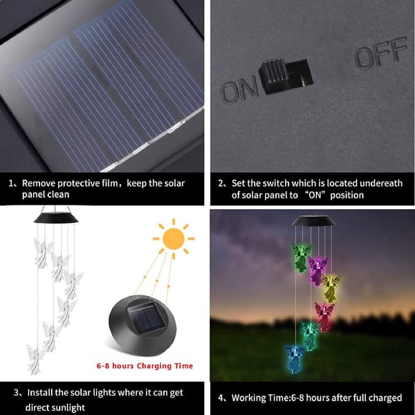 Solcelled Vindklokker med Farveskiftende Engel Mobil