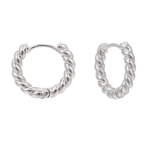 14K guldpläterad 925 Sterling Silver Twisted Rope Round Hoop Earri