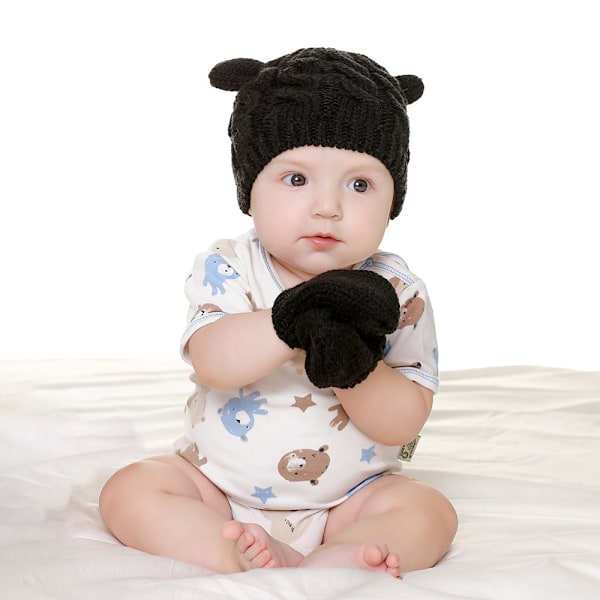 Babyhatt och Vantar Baby Flicka Pojke Beanie Set Stickad Vinter H DXGHC