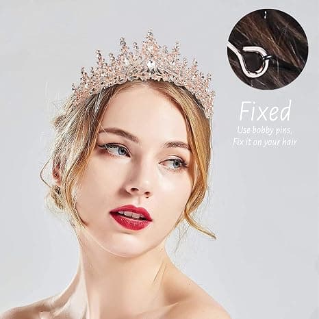 Krystall Bryllups Tiara for Kvinner Rose Gull Krone for Kvinner Royal Q
