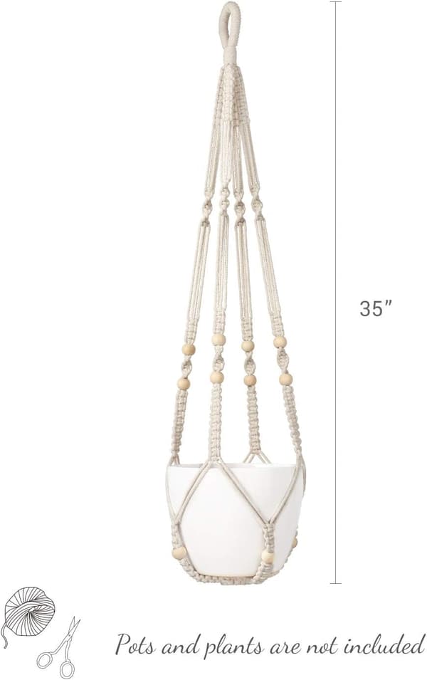 Macrame Växthängare Inomhus Hängande Planterkorg med Träpärla