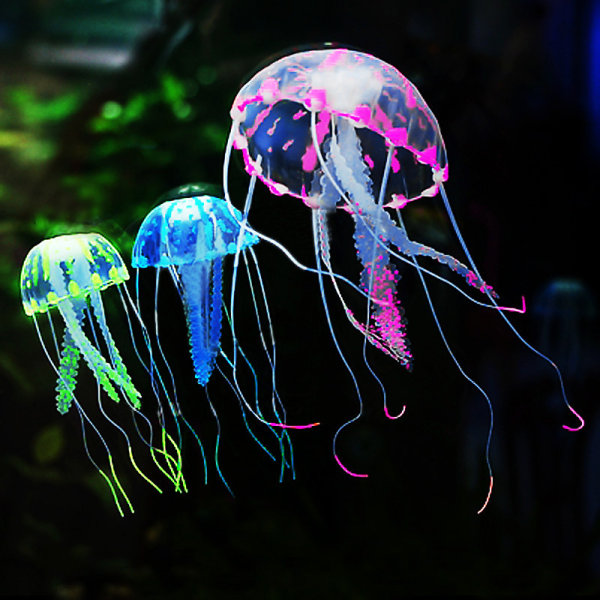 5 Farger Kunstig Akvarium Maneter Ornament Dekor Glødende Eff