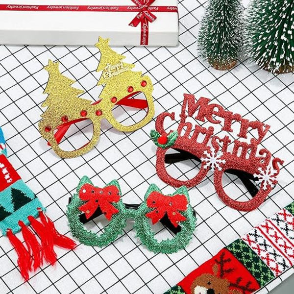 12 kpl Joulupukkihattu- ja Lasikehyssarjaa, Glitter Party Eyeglas