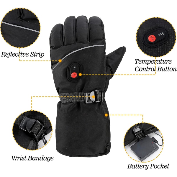 Uppladdningsbara uppvärmda handskar för barn kvinnor män, USB 5V Electric Ba