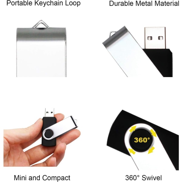 5 stk Sorte 4GB USB Flash Drive, USB 2.0 Thumb Drive, Mass Memory