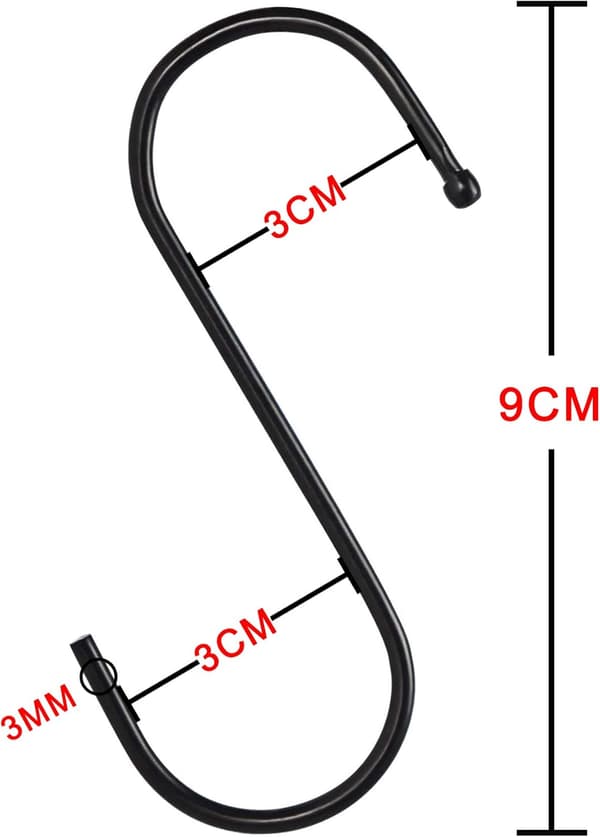 30-pack 9 cm S-formade hängande krokar för kök, badrum, sovrum