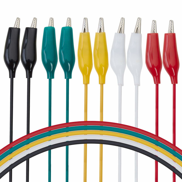 Testkabel med krokodilklämmor, anslutningskabel, 5 färger, 10 st, 50 cm