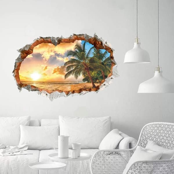 3D-seinätarra AURINGONLASKU (60x90 cm) | Itseliimautuva seinätarra