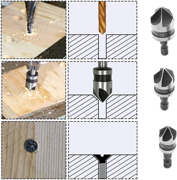 3 stk. 90 Graders 5-Flet Chamfer Bits Sæt til Træ, Metal Hurtig