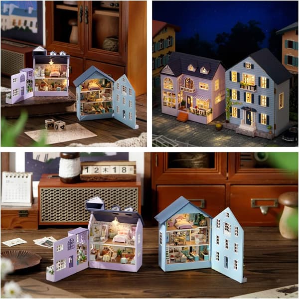 Dockhus Miniatyr med Möbelkit, DIY 3D Trä DIY Hus K