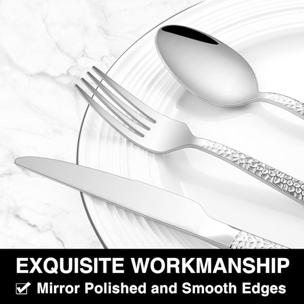 Hamrad Silverware Set, 10-delad Kvadratisk Bestick i Rostfritt Stål