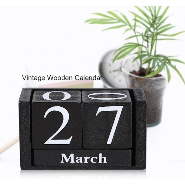 Trefkalender i tre, evigvarende kalenderblokk for skrivebord DI