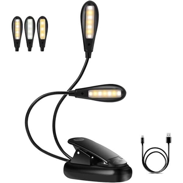 Latautuva lukulamppu, eecoo lukulamppu 14 LED:llä 3 väriä