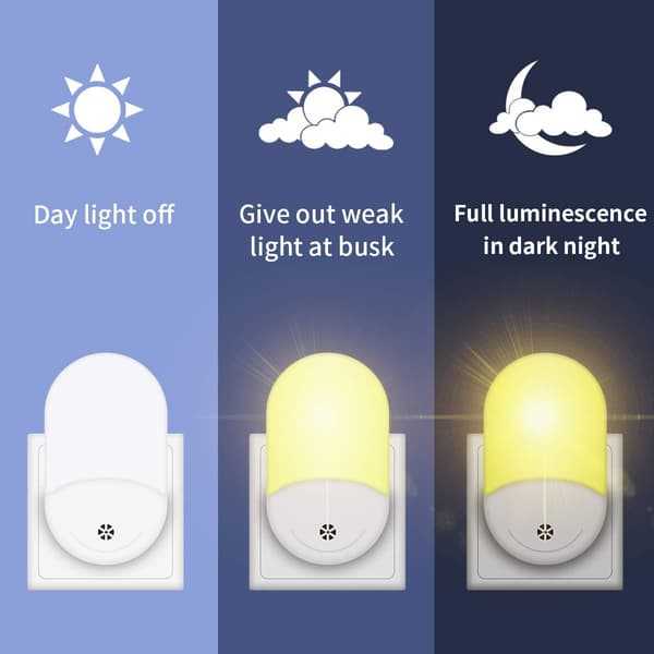 （Varmvit）2-pack LED-nattlampor, Automatisk 5-nivå ljusstyrka