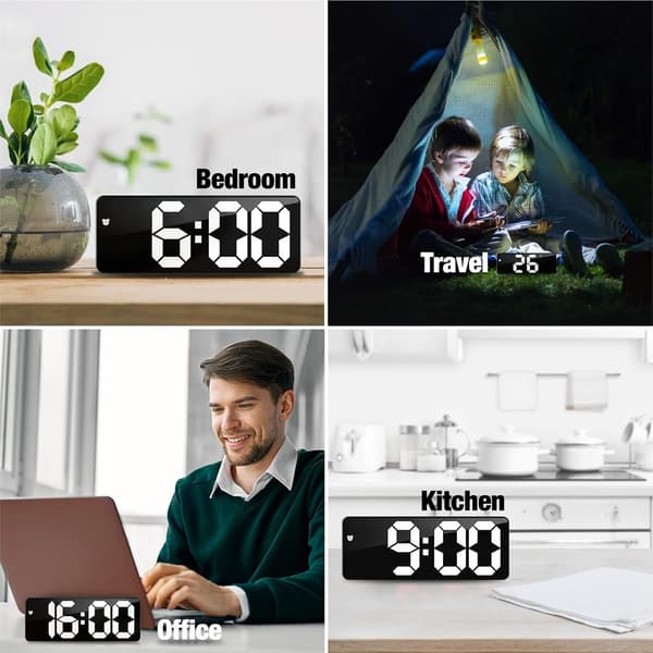 Digital vækkeur uden spejl (sort), 6,7” LED digitalt vækkeur til sengen