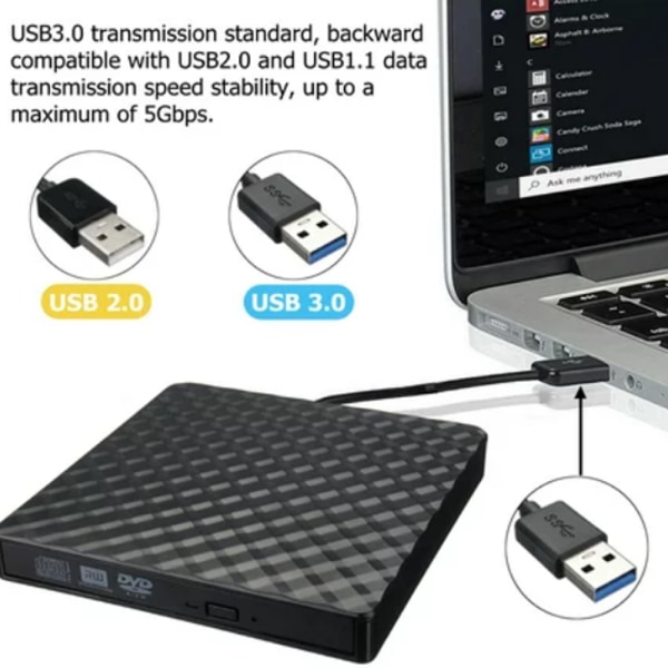 Extern CD-enhet USB 3.0 Bärbar CD DVD +/-RW-enhet DVD/CD ROM