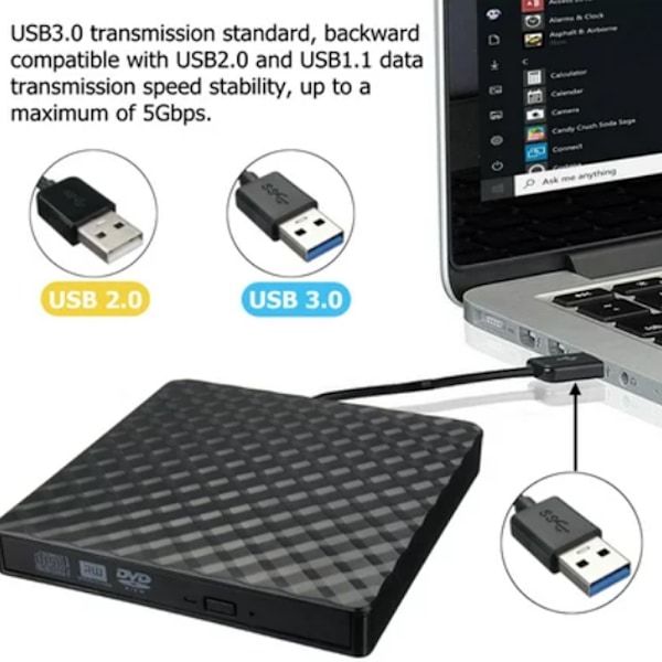 Ulkoinen CD-asema USB 3.0 Kannettava CD DVD +/-RW Asema DVD/CD ROM