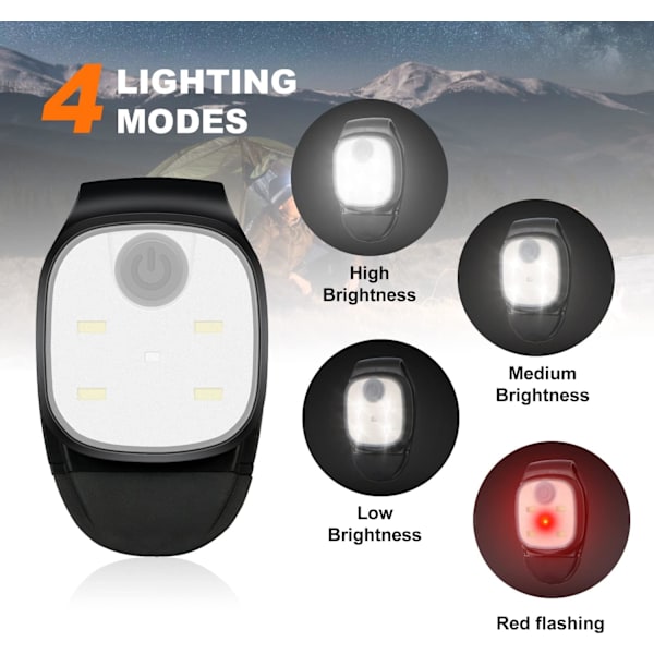 LED Hodelykt Brystlys 2 Stykker Løpelykt med 4 Lysmoduser