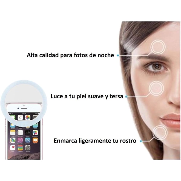 1 stk hvid genopladelig Selfie Clip Ring Flash Smartphone R