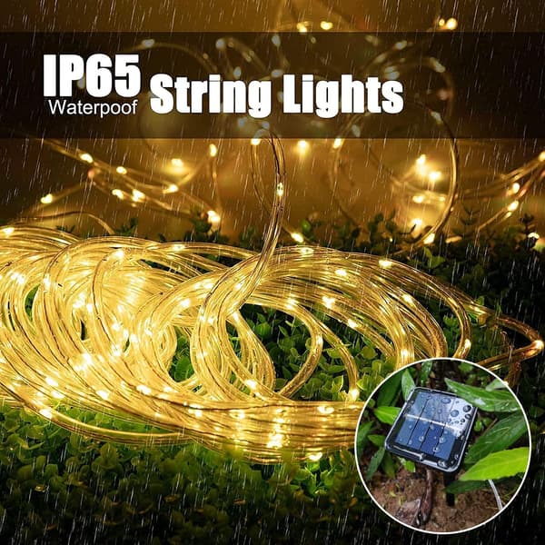 Solcellslampa i rep, 12 meter, 100 LED, IP65 vattentät, utomhus, koppar