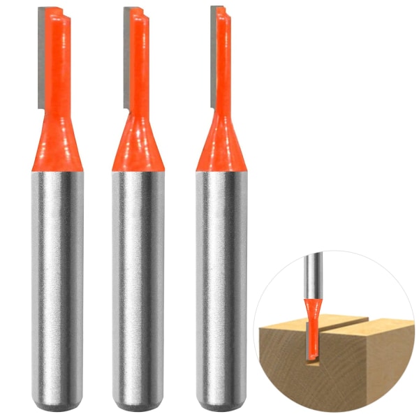 3pcs 8mm Shank Straight Router Bit Set, Grooving Cutters Woodwork