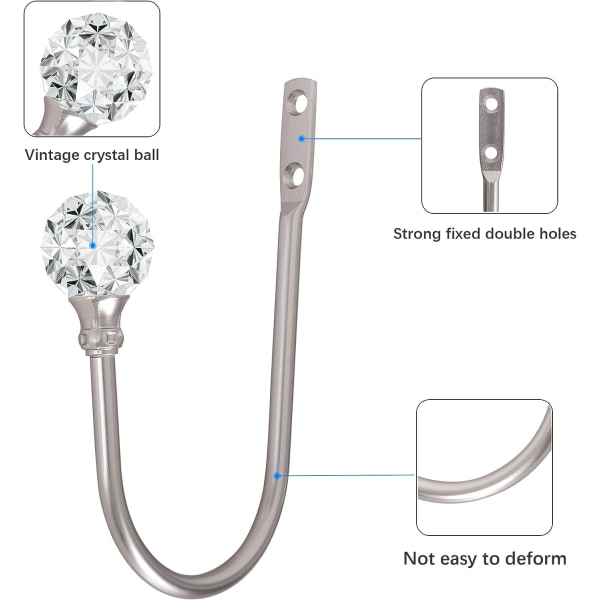 2 stk Veggmontert Gardinholder, Sinklegering U-Formet Krystall