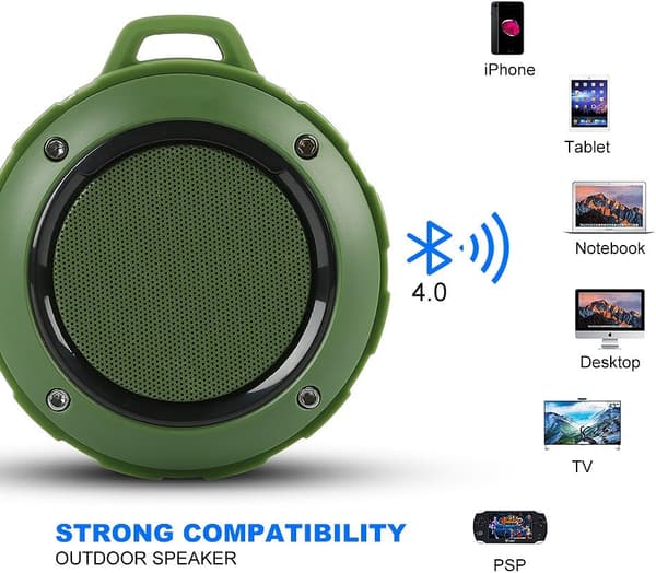 1 Pack Grön Vattentät Bluetooth-högtalare för Utomhus, Trådlös Po
