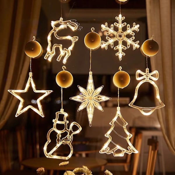 7 nya LED-julkulor med julmotiv - tomte, snögubbe, fönster