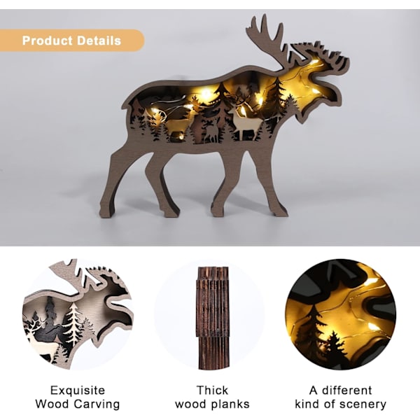 Trædyr Ornamenter, LED Retro Stil Træsculptur, 3D DXGHC
