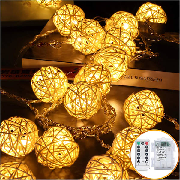 Paristokäyttöiset 40 LED-valoketjut, 16,4ft 40 palloa Rattan Bal