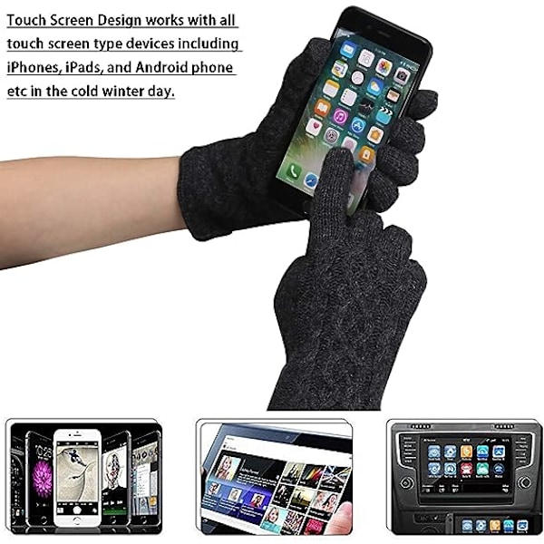 Vintervarme Touchscreen Handsker Chic Strikket Uldhandsker Opvarmet S