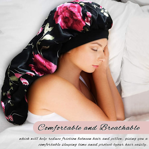 2 stk. Lange Satin Bonnet Sovehat, Ekstra Stor Fletninger Bonnet til