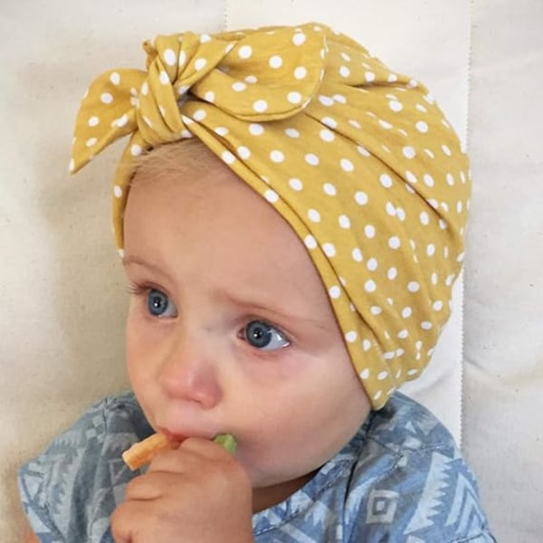 Nyfødt Baby Pige Turban Hatte Børn Polka Dots Bomuld Beanies wit