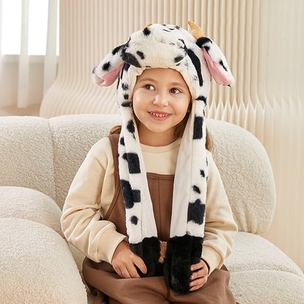 Stuffed Animal Hat med Bevegelige Ører, Hoppende Hatt, Morsom Interaktiv Hatt, C