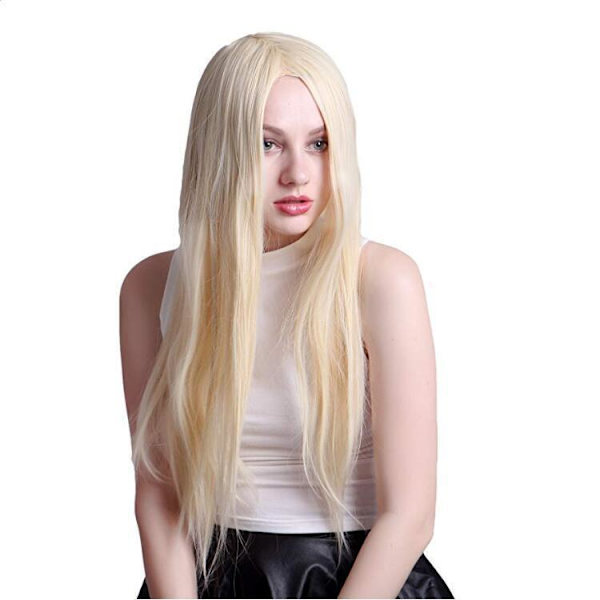 Damernas medellånga raka hår, off white harajuku ljusblond