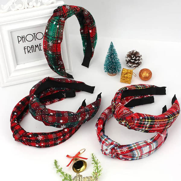 4 stk. Jule-Knyttede Plaid Hårbånd Mode Retro Hijab