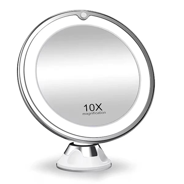 Makeup Mirror with Suction Cup, LED Light and x10 Magnification White