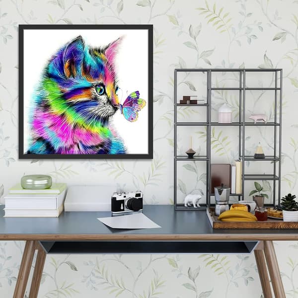 Diamantmaleri Kat Sommerfugl, DIY 5D Dyr Diamant Kunstmaleri