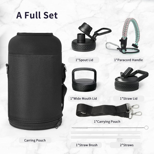 Stainless Steel Water Bottle 2L, Wide Mouth Insulated Water Bottle Double with Paracord Handle Sports Bottle Keep Cold 4