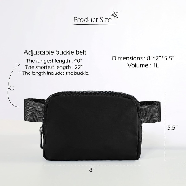 Unisex Mini bältesväska med justerbar rem Liten midjeväska för