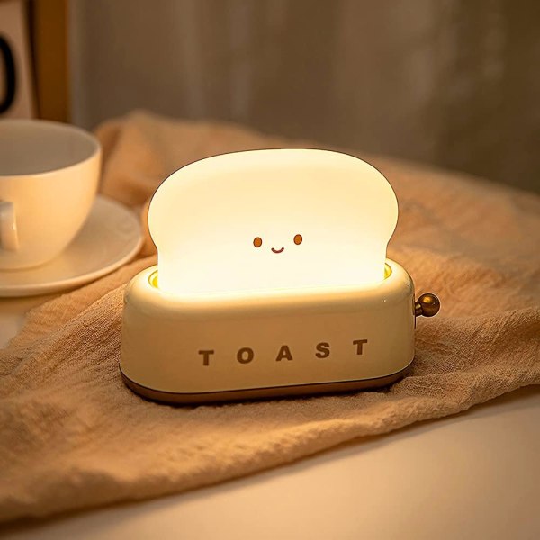 LED Toast Brød nattlys, søt USB-oppladbar nattlampe