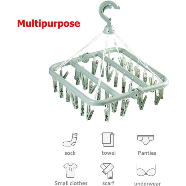 Hopfällbara klädhängare med 32 torkklämmor, underklädeshängare med