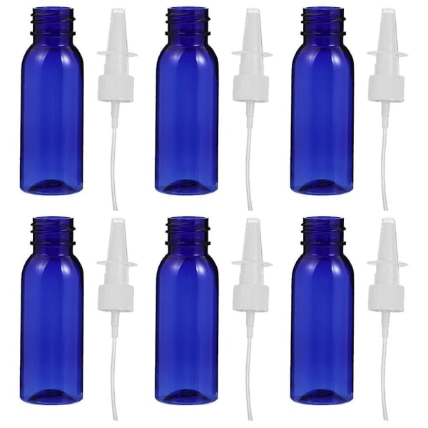 6-pack plastflaskor med fin dimspray, tomma näsflaskor, reseflaskor för kosmetika (12,5 x 2,5 cm, blå)