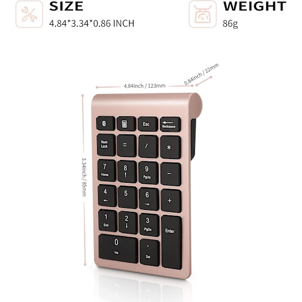 Bluetooth-tangentbord med siffror, 22-tangenters numeriskt tangentbord med snabbknappar, 10