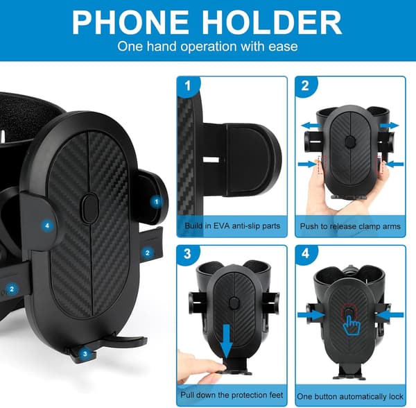 Universal koppholder med telefonholder/feste, 2-i-1 barnevognkopp
