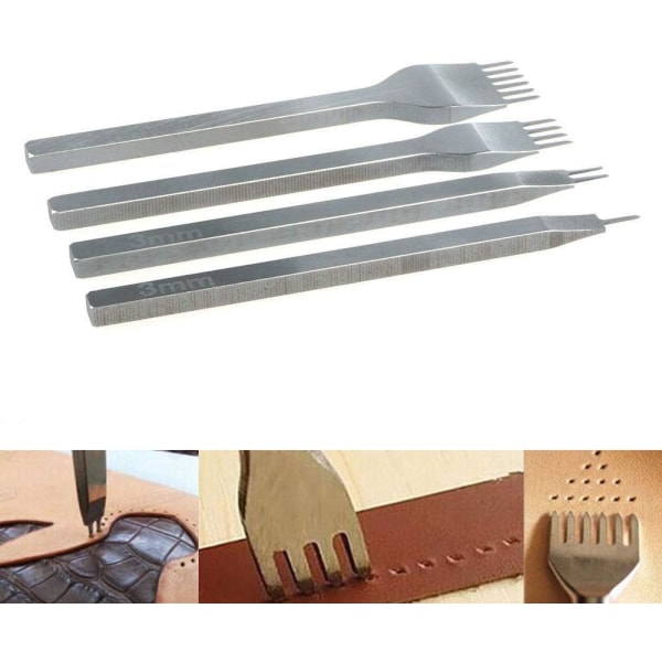 4 st Hålstansverktygssats, 3mm DIY Läderkit, Läderhantverk Pu