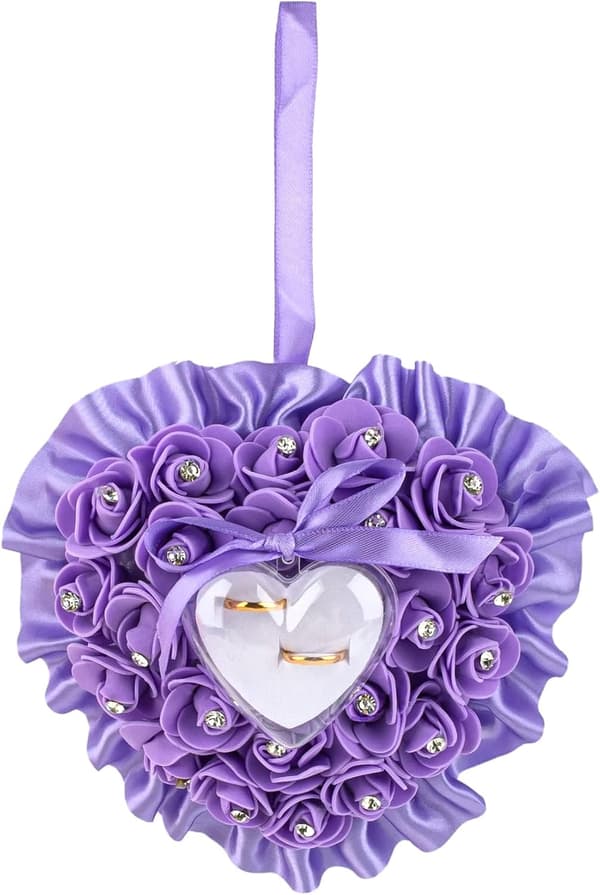 1 St Purple Bröllopspäls Ringkudde Hjärta Ringask  Spets Kristall Ro