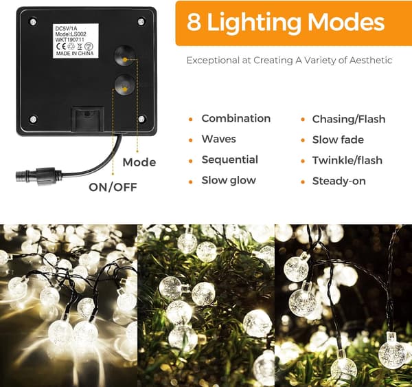 50 LED Solcelled Fejløg, Udendørs og Indendørs Lysguirlande, 7M &
